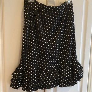 Evan Picone high waist, tiered ruffle hem, polka dot, lined skirt